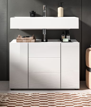 Waschbeckenunterschrank Larik in wei� Hochglanz Badezimmer Waschtisch 82 x 56 cm
