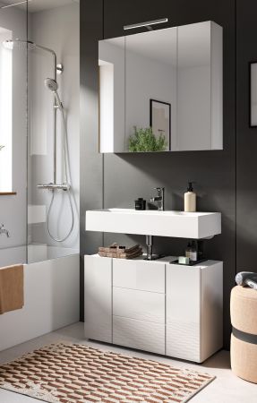 Waschbeckenunterschrank Larik in wei� Hochglanz Badezimmer Waschtisch 82 x 56 cm
