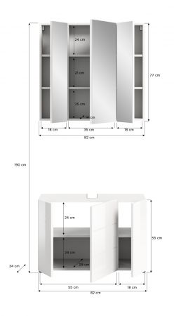 Badm�bel Set 2-teilig Larik in wei� Hochglanz Badkombination 82 x 190 cm
