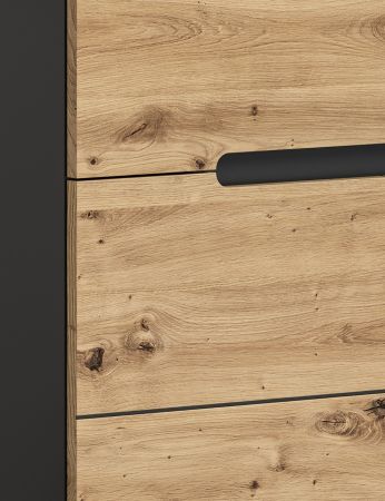 Garderobenschrank Cooper in Artisan Eiche und grau 65 x 190 cm mit variabler Inneneinteilung, Soft-Close