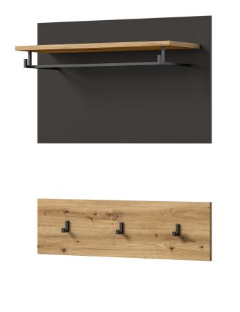Garderobenpaneel Cooper in Artisan Eiche und grau Set 2-teilig 80 cm