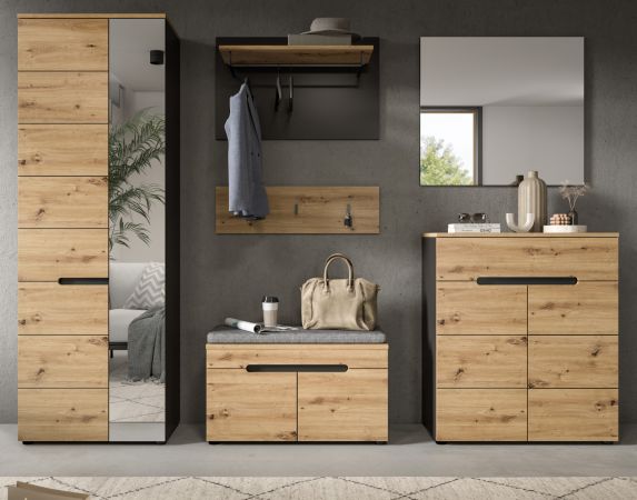 Garderobe Set 6-teilig Cooper in Artisan Eiche und grau 255 cm mit Soft-Close