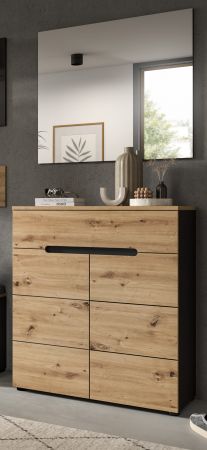 Garderobe Set 2-teilig Cooper in Artisan Eiche und grau Schuhkommode und Spiegel, Soft-Close