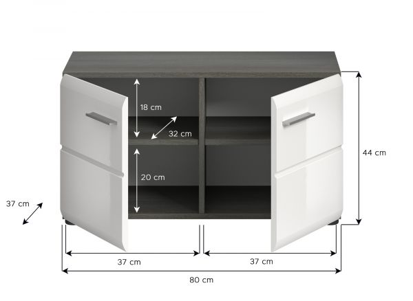Garderobe Sitzbank Rumba in wei� Hochglanz und Rauchsilber grau Garderobenbank 80 cm