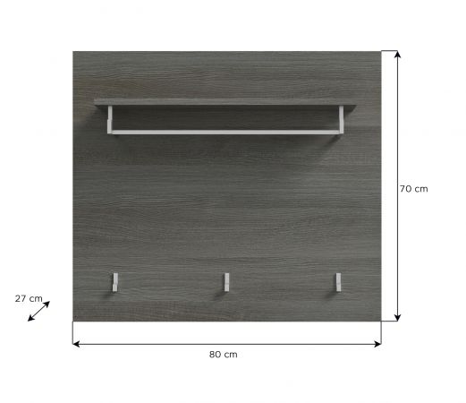Garderobenpaneel Rumba in Rauchsilber grau Wandgarderobe 80 x 70 cm