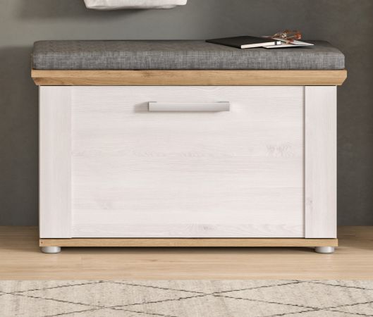 Garderobe Sitzbank Mirano in wei� L�rche und Eiche Artisan Landhaus Garderobenbank 80 cm