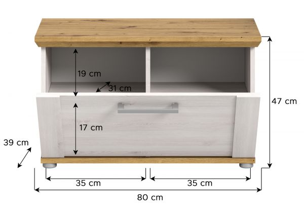 Garderobe Sitzbank Mirano in wei� L�rche und Eiche Artisan Landhaus Garderobenbank 80 cm