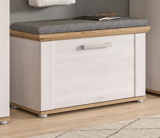 Garderobe Sitzbank Mirano in wei� L�rche und Eiche Artisan Landhaus Garderobenbank 80 cm