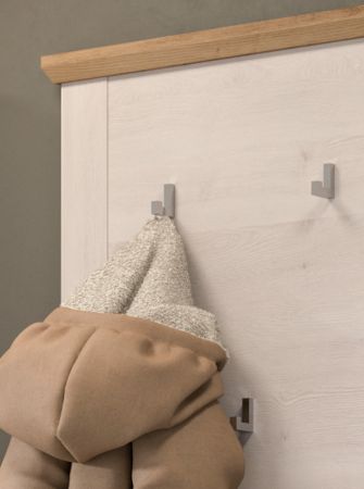 Garderobenpaneel Mirano in wei� L�rche mit Eiche Artisan Landhaus Wandgarderobe 68 x 103 cm