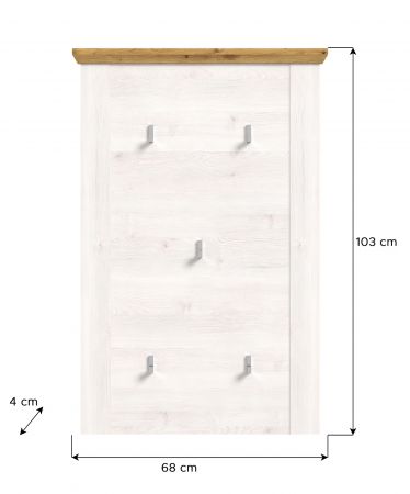 Garderobenpaneel Mirano in wei� L�rche mit Eiche Artisan Landhaus Wandgarderobe 68 x 103 cm