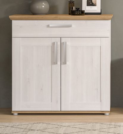 Schuhschrank Mirano in wei� L�rche und Eiche Artisan Landhaus Flurkommode 95 x 92 cm
