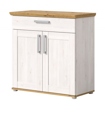 Schuhschrank Mirano in wei� L�rche und Eiche Artisan Landhaus Flurkommode 95 x 92 cm