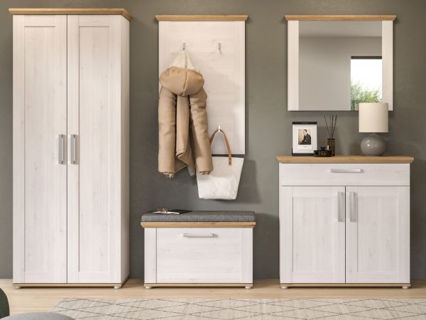 Garderobe Set 5-teilig Mirano in wei� L�rche und Eiche Artisan Landhaus Garderobenkombination 285 cm
