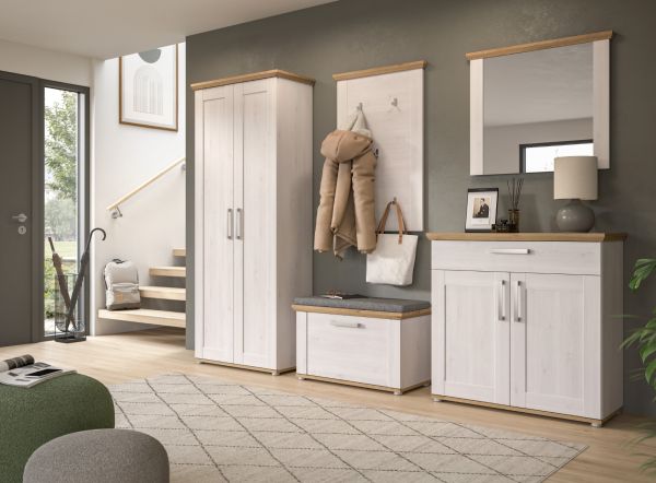 Garderobe Set 5-teilig Mirano in wei� L�rche und Eiche Artisan Landhaus Garderobenkombination 285 cm