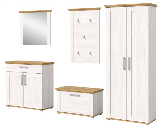 Garderobe Set 5-teilig Mirano in wei� L�rche und Eiche Artisan Landhaus Garderobenkombination 285 cm