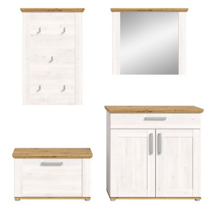 Garderobe Set 4-teilig Mirano in wei� L�rche und Eiche Artisan Landhaus Garderobenkombination 190 cm