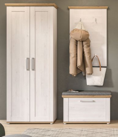 Garderobe Set 3-teilig Mirano in wei� L�rche und Eiche Artisan Landhaus Garderobenkombination 175 cm