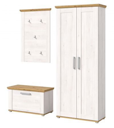 Garderobe Set 3-teilig Mirano in wei� L�rche und Eiche Artisan Landhaus Garderobenkombination 175 cm
