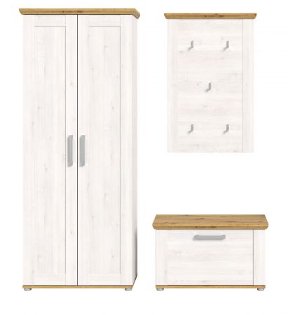Garderobe Set 3-teilig Mirano in wei� L�rche und Eiche Artisan Landhaus Garderobenkombination 175 cm
