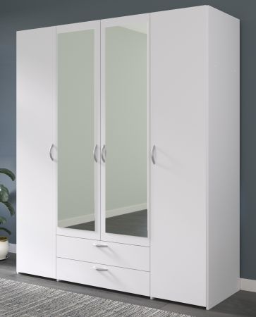 Kleiderschrank Enjour in wei� Dreht�renschrank 4-t�rig mit Spiegel 160 x 185 cm
