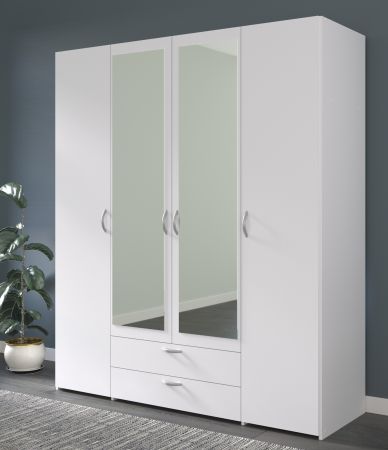 Kleiderschrank Enjour in wei� Dreht�renschrank 4-t�rig mit Spiegel 160 x 185 cm