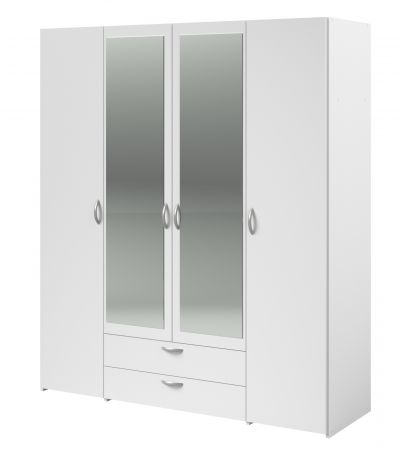 Kleiderschrank Enjour in wei� Dreht�renschrank 4-t�rig mit Spiegel 160 x 185 cm
