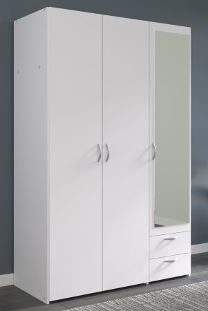 Kleiderschrank Enjour in wei� Dreht�renschrank 3-t�rig mit Spiegel 120 x 185 cm