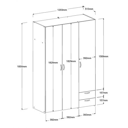 Kleiderschrank Enjour in wei� Dreht�renschrank 3-t�rig mit Spiegel 120 x 185 cm
