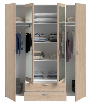 Kleiderschrank Enjour in Jackson Eiche Dreht�renschrank 4-t�rig mit Spiegel 160 x 185 cm