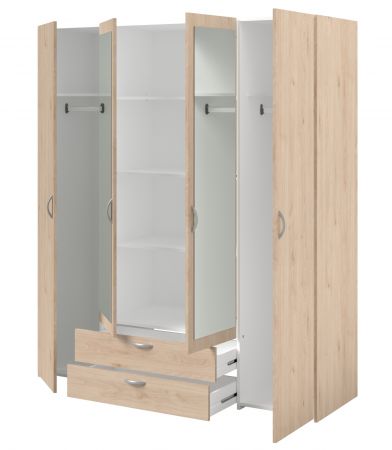 Kleiderschrank Enjour in Jackson Eiche Dreht�renschrank 4-t�rig mit Spiegel 160 x 185 cm