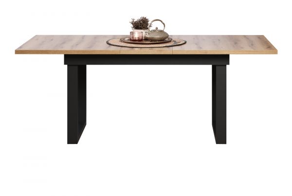 Esstisch Thorad in Evoke Eiche und Metall schwarz Industrial Look ausziehbar 160 - 200 cm