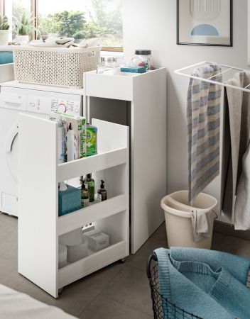 Badezimmer Kommode Flexy in wei� Anstellregal mit Apothekerauszug 29 x 101 cm