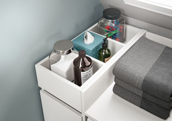 Badezimmer Kommode Flexy in wei� Anstellregal mit Apothekerauszug 29 x 101 cm