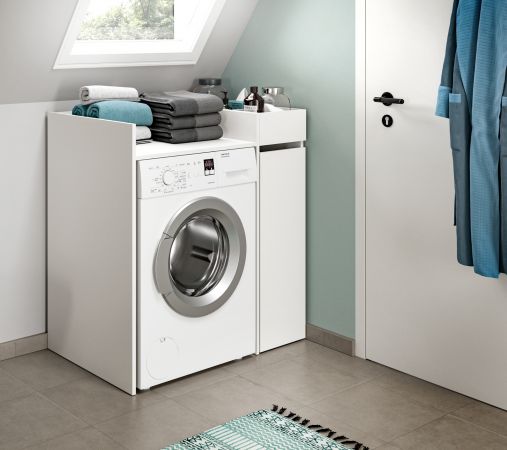 Waschmaschinenumbau Set Flexy in wei� 2-teilig �berbauschrank und Anstellregal