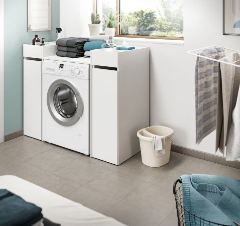 Waschmaschinenumbau Set Flexy in wei� 3-teilig �berbauschrank und 2 x Anstellregal