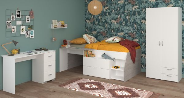 Parisot Kinder- und Jugendzimmer Milky13 in wei� und grau Loft Komplett-Set 3-teilig
