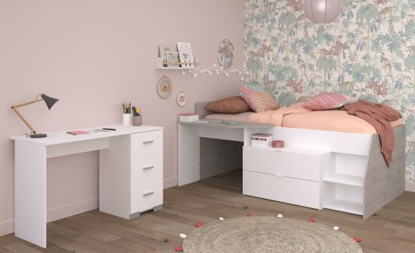 Parisot Kinder- und Jugendzimmer Milky17 in wei� und grau Loft Komplett-Set 2-teilig