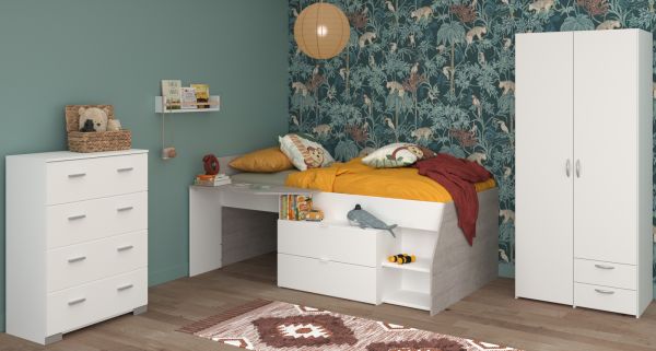 Parisot Kinder- und Jugendzimmer Milky12 in wei� und grau Loft Komplett-Set 3-teilig