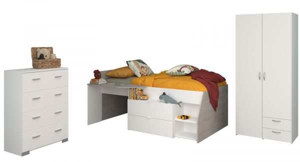 Parisot Kinder- und Jugendzimmer Milky12 in wei� und grau Loft Komplett-Set 3-teilig