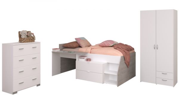 Parisot Kinder- und Jugendzimmer Milky12 in wei� und grau Loft Komplett-Set 3-teilig