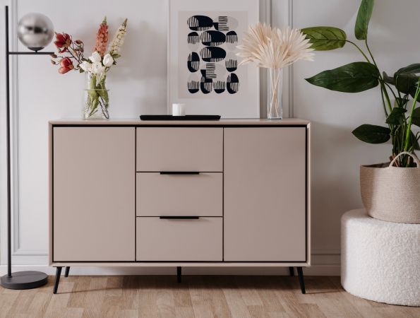 Sideboard Brebbia in sand und schwarz Kommode 135 cm, Soft-Close-Funktion