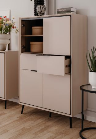 Highboard Brebbia in sand und schwarz Kommode 90 x 140 cm, Soft-Close-Funktion