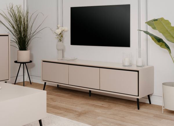 TV-Lowboard Brebbia in Sand mit Schwarz TV Unterteil 175 cm