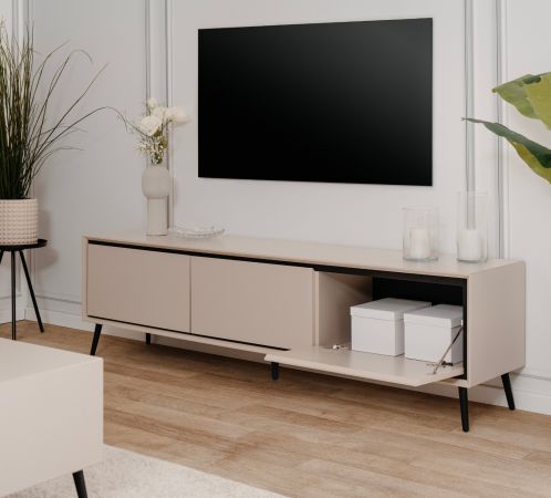 TV-Lowboard Brebbia in Sand mit Schwarz TV Unterteil 175 cm