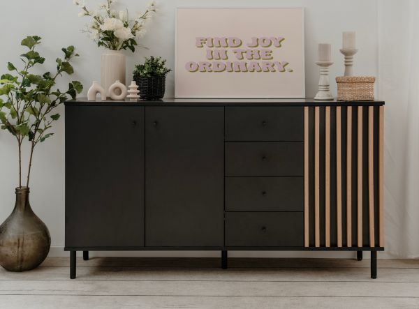 Sideboard Biella in schwarz und Artisan Eiche, 160 x 90 cm Anti Fingerprint beschichtet