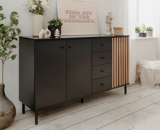 Sideboard Biella in schwarz und Artisan Eiche, 160 x 90 cm Anti Fingerprint beschichtet