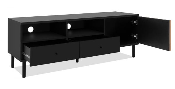 TV-Lowboard Biella in schwarz mit Lamellen in Artisan Eiche Dekor 138 cm, Anti Fingerprint beschichtet
