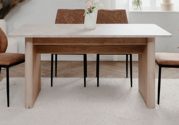 Esstisch Jaron in Sandstein und Hickory Walnuss Tisch ausziehbar 160 / 200 x 90 cm