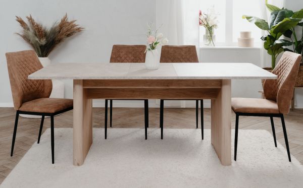 Esstisch Jaron in Sandstein und Hickory Walnuss Tisch ausziehbar 160 / 200 x 90 cm