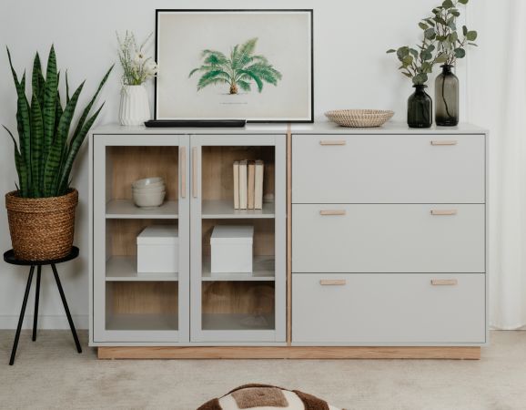 Sideboard Hanno in grau und Hickory Walnuss Kommode 163 x 94 cm